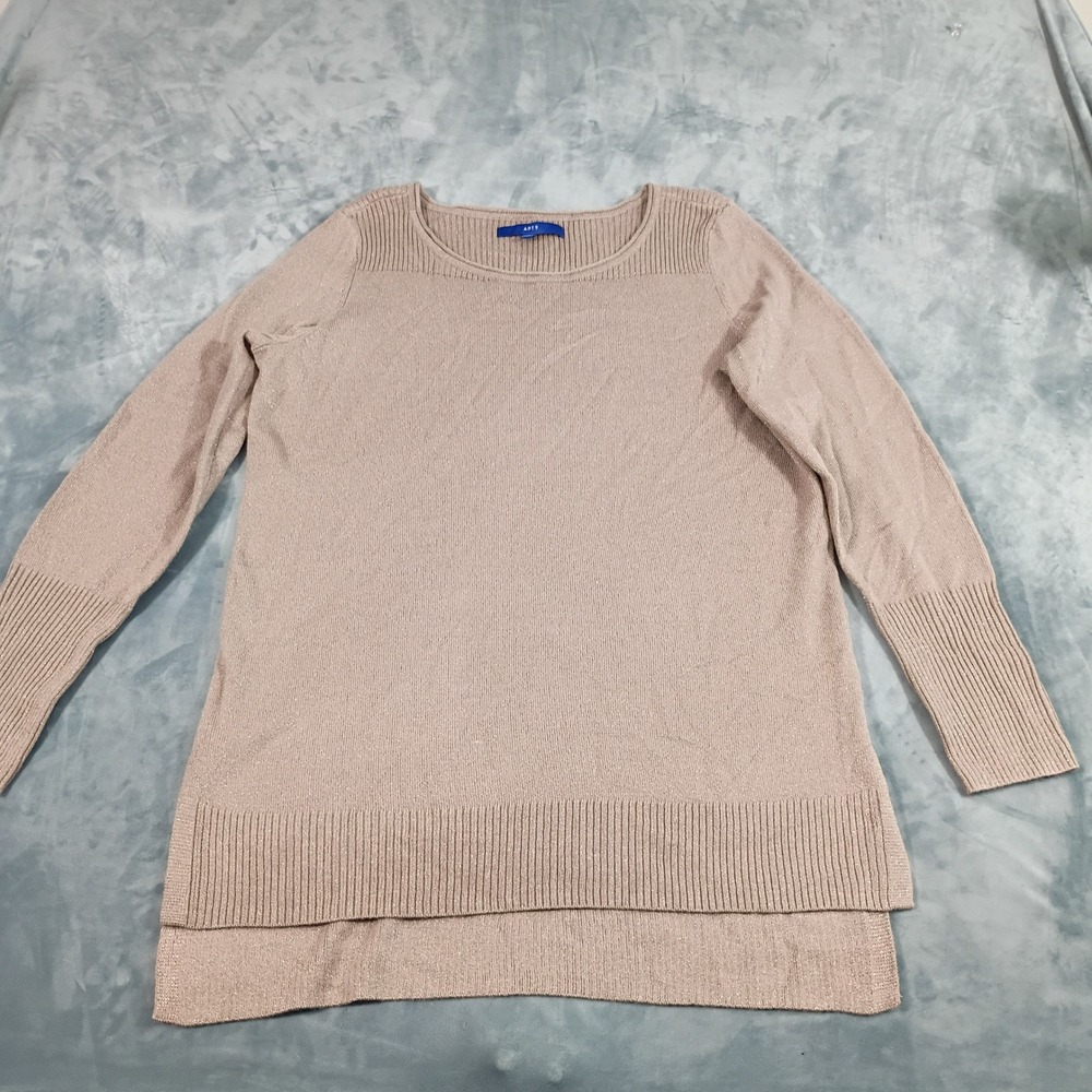 Apt. 9 Womens Rose Gold Metallic Shimmer Crew Neck Tunic Sweater Medium
